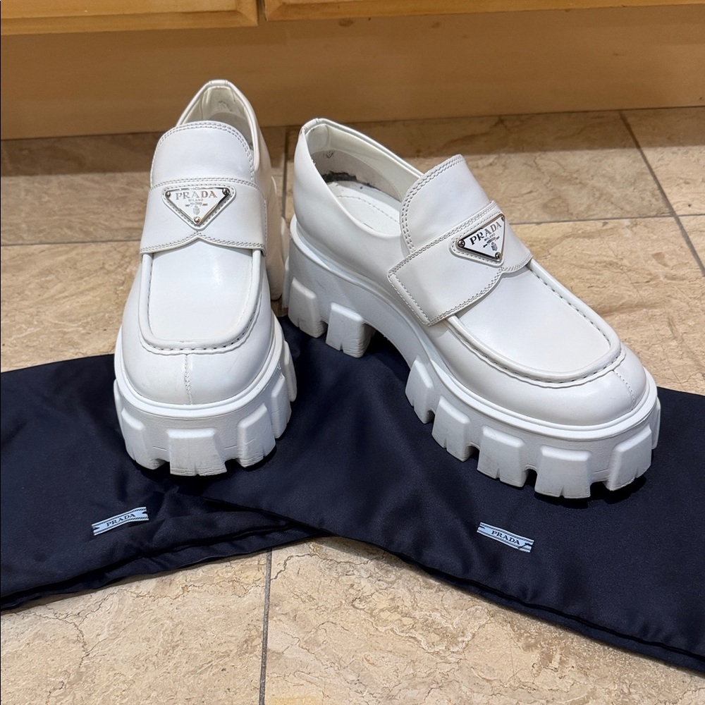 Prada Women's White Platform Loafers 8.5